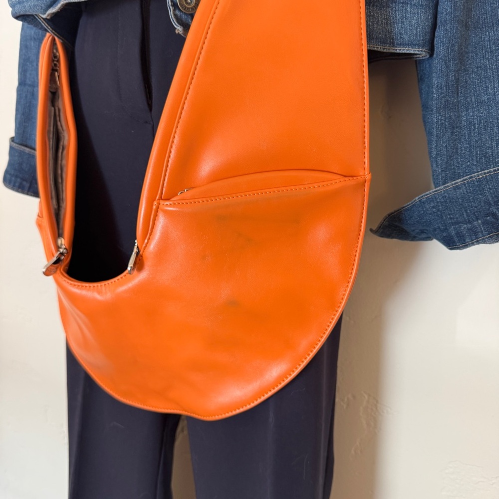The SASH Orange Faux Vegan Leather Shoulder Purse Travel Sling Crossbody Boho - Picture 7 of 12